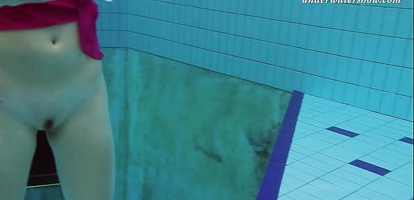 Underwater swimming pool lesbians Lera and Sima Lastova